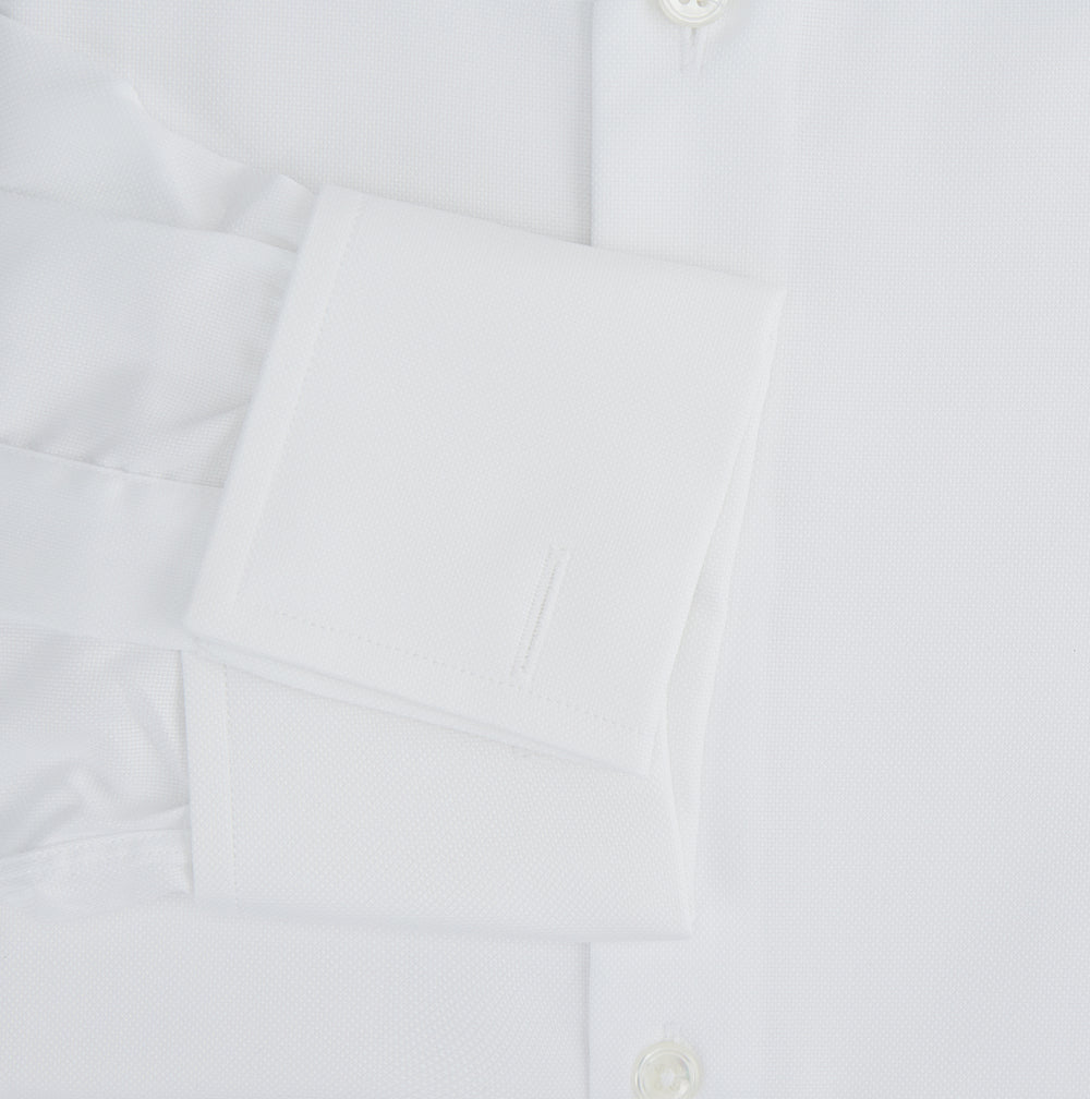 Tailored Fit White Royal Oxford Cotton Shirt with Kent Collar and Double Cuffs