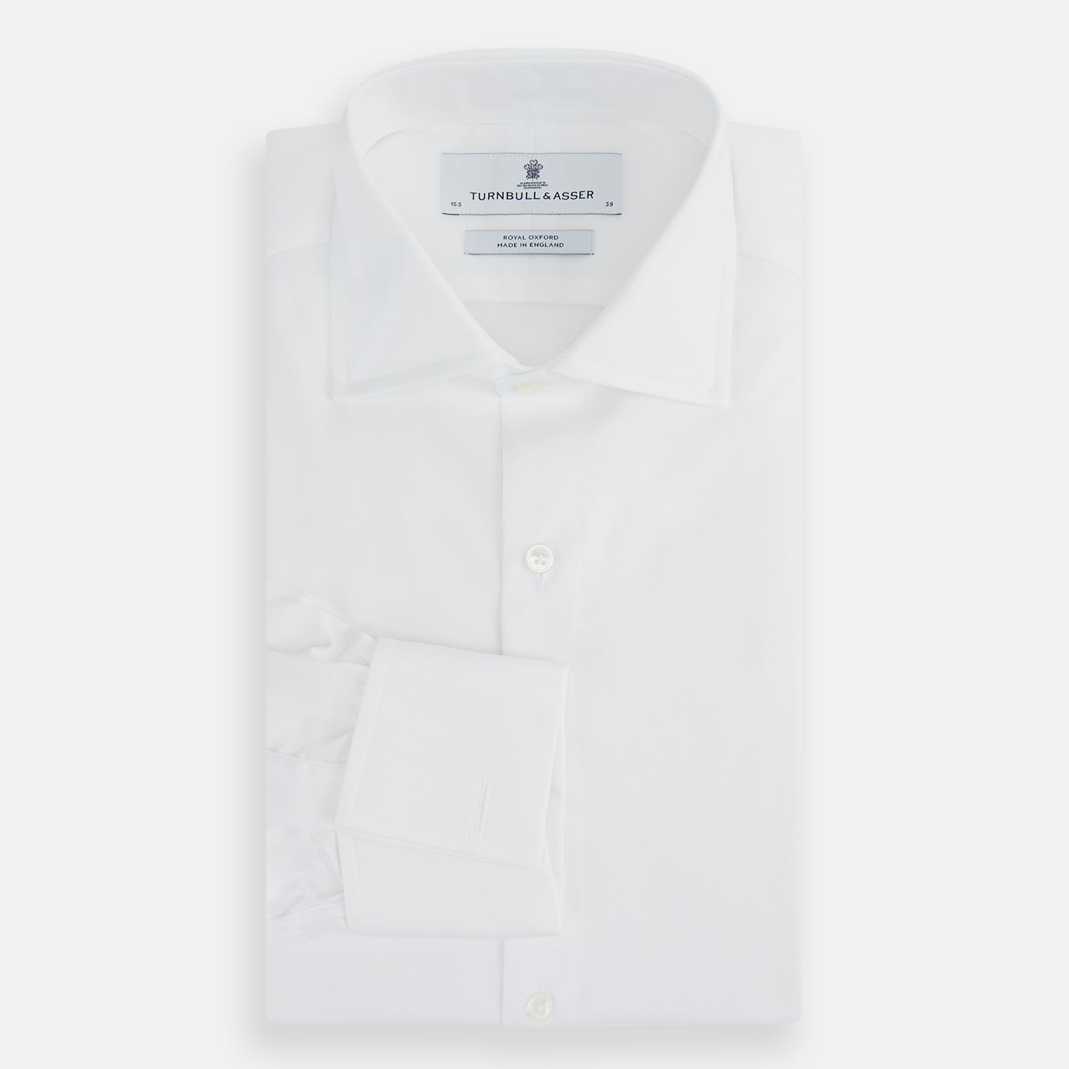 View 5 of product Tailored Fit White Royal Oxford Cotton Shirt with Kent Collar and Double Cuffs