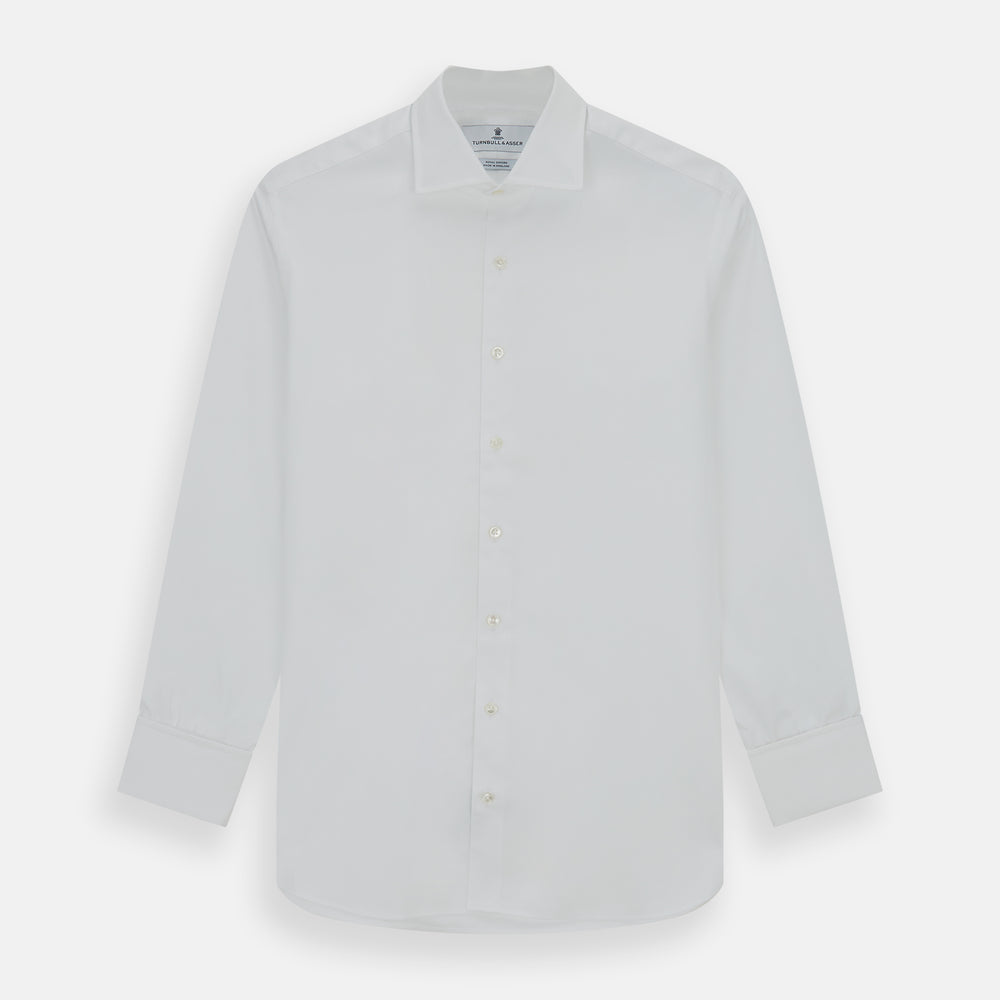 Tailored Fit White Royal Oxford Cotton Shirt with Kent Collar and Double Cuffs