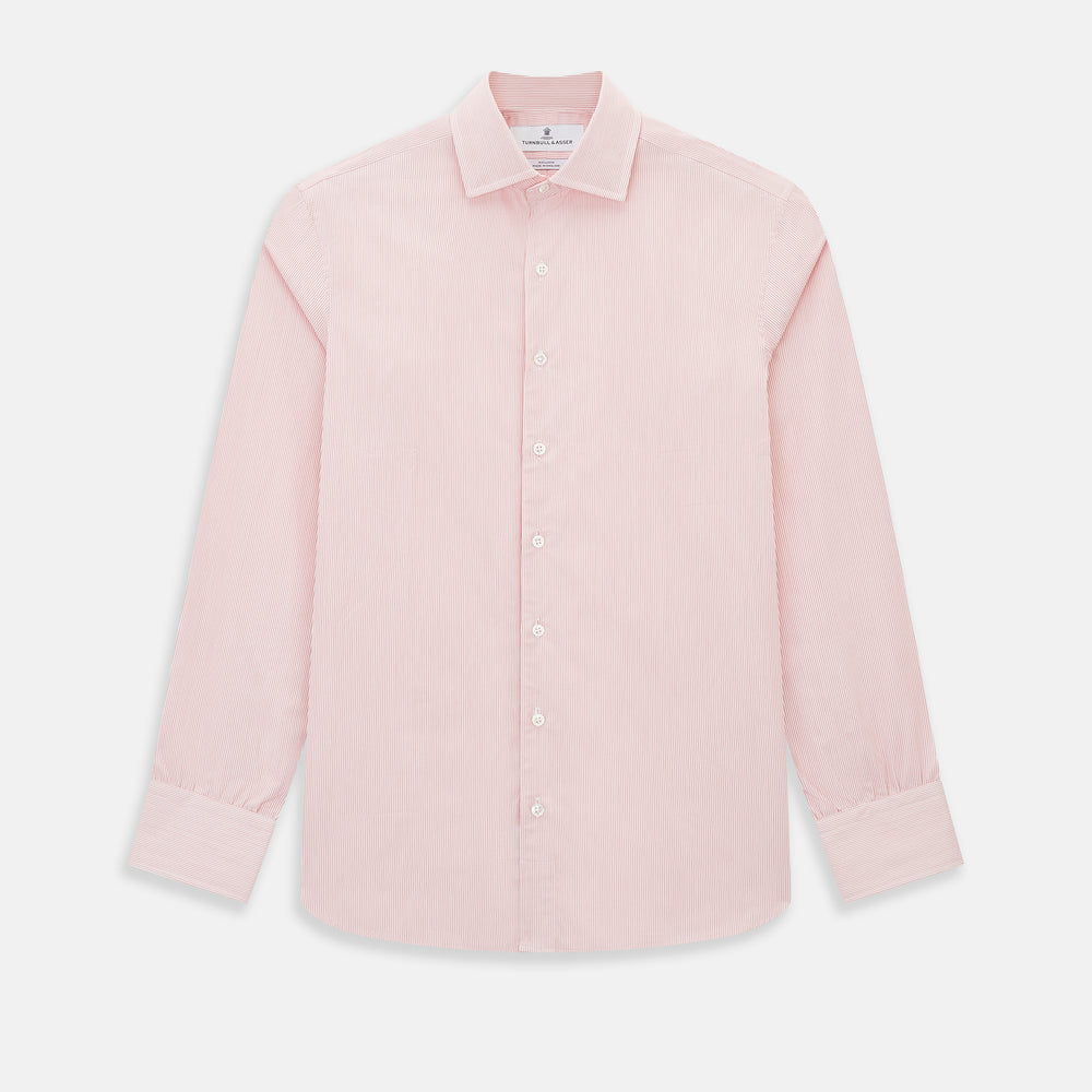 Fine Striped Coral on White Tailored Fit Shirt in Cotton