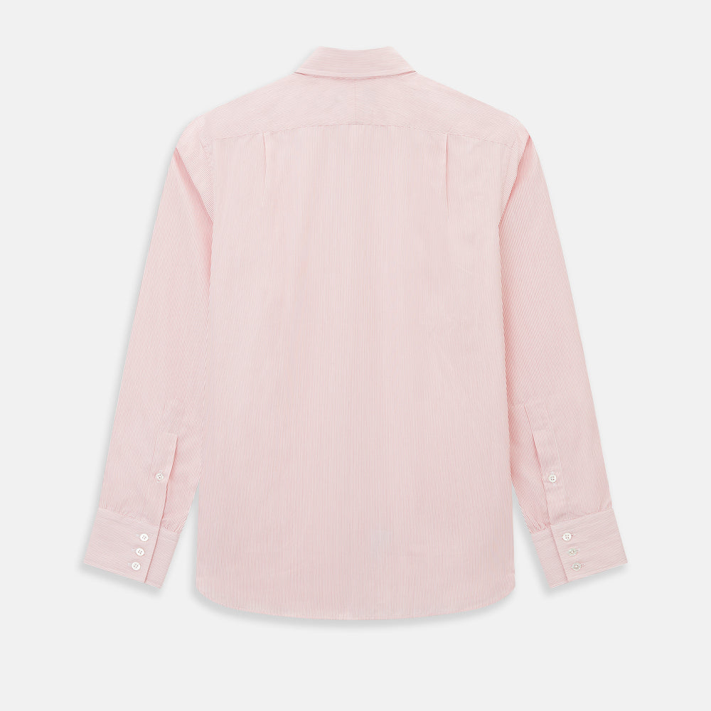 Fine Striped Coral on White Tailored Fit Shirt in Cotton