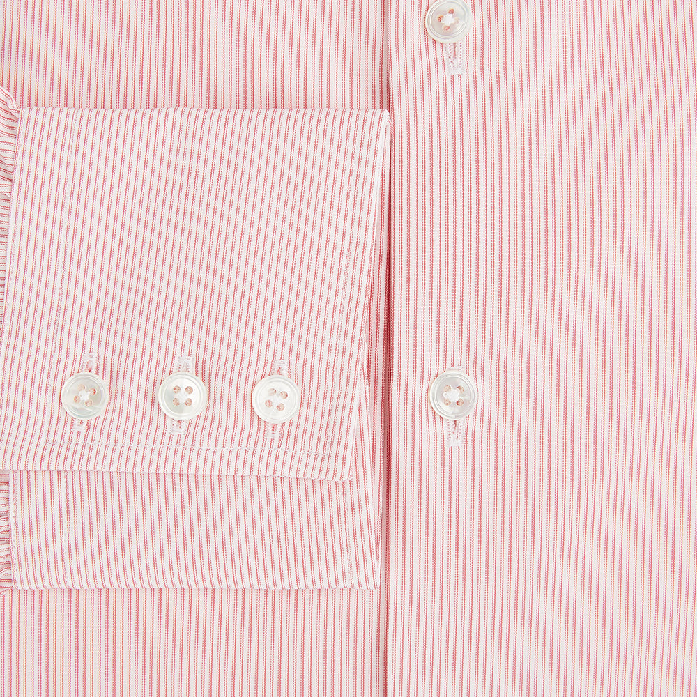 Fine Striped Coral on White Tailored Fit Shirt in Cotton