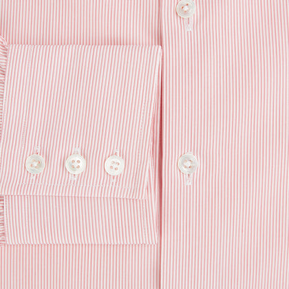 Fine Striped Coral on White Tailored Fit Shirt in Cotton Image 3