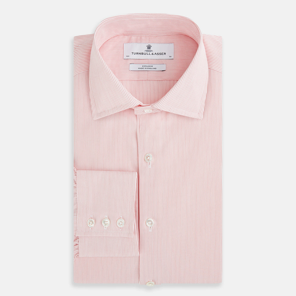 Fine Striped Coral on White Tailored Fit Shirt in Cotton