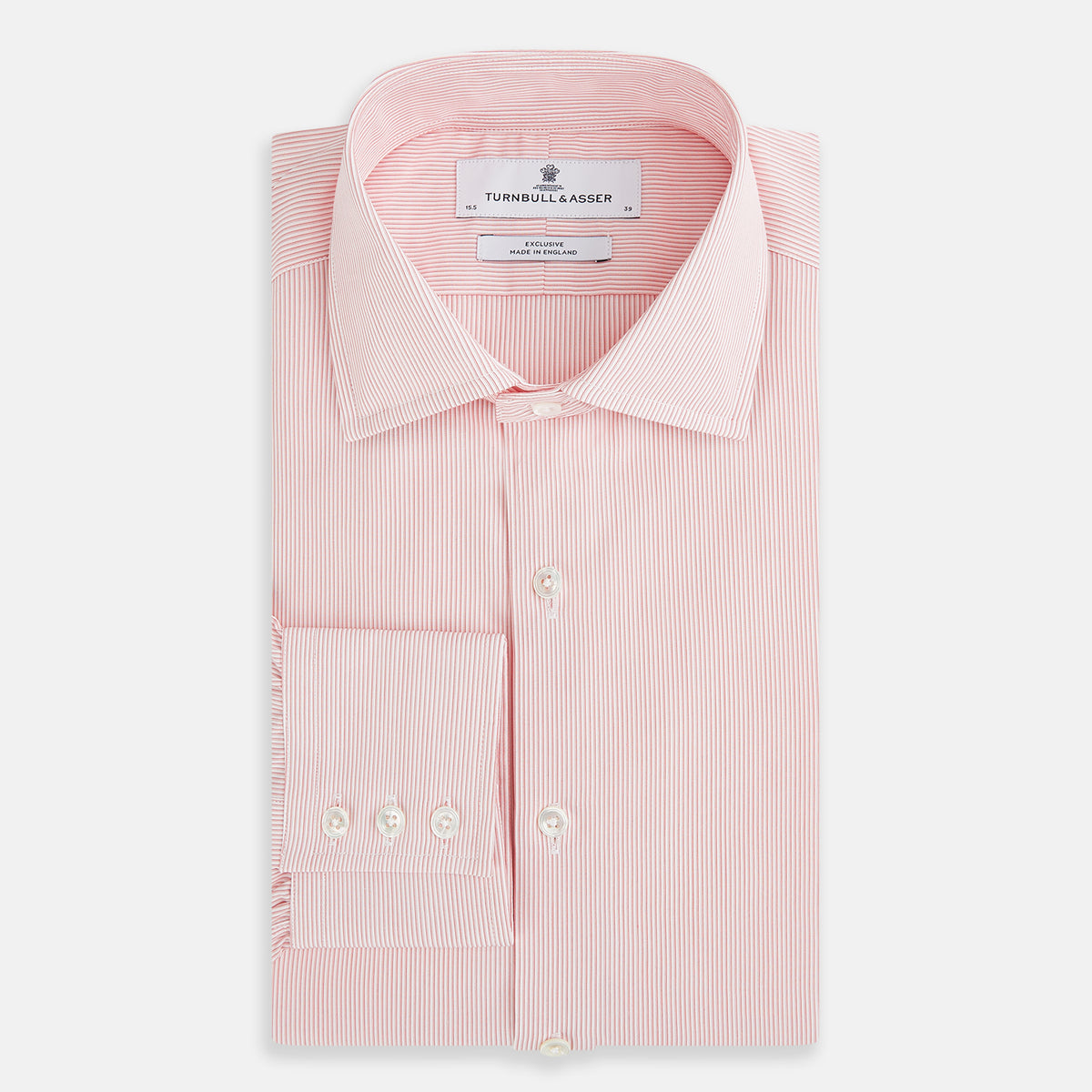 View 5 of product Fine Striped Coral on White Tailored Fit Shirt in Cotton