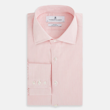 Fine Striped Coral on White Tailored Fit Shirt in Cotton Image 4