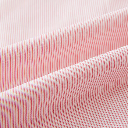Fine Striped Coral on White Tailored Fit Shirt in Cotton Image 5