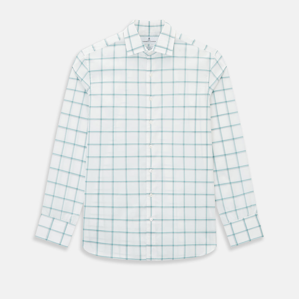 Large Checked Sage on White Tailored Fit Shirt in Cotton