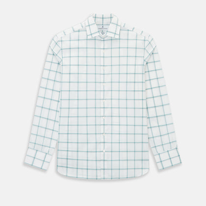 Large Checked Sage on White Tailored Fit Shirt in Cotton