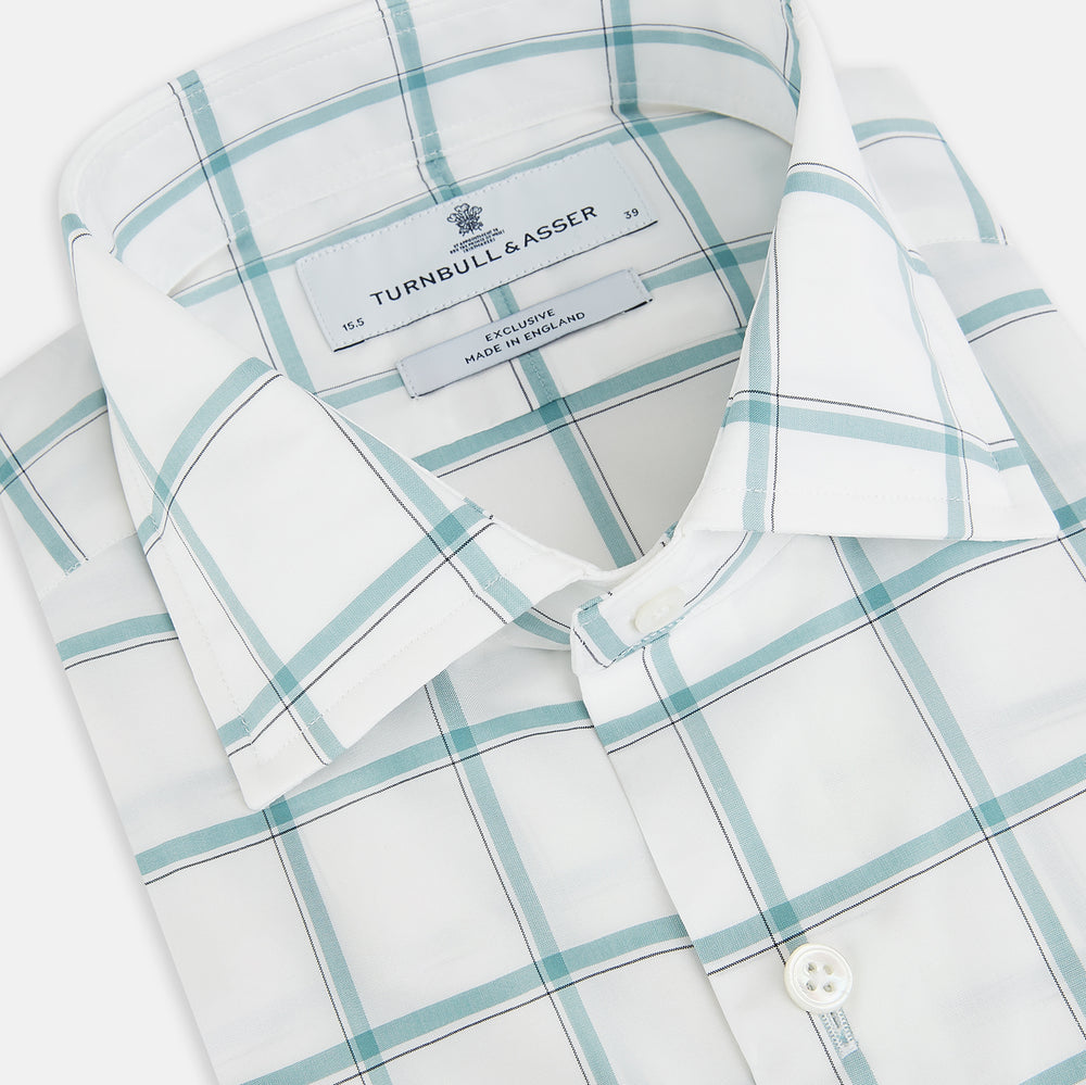 Large Checked Sage on White Tailored Fit Shirt in Cotton