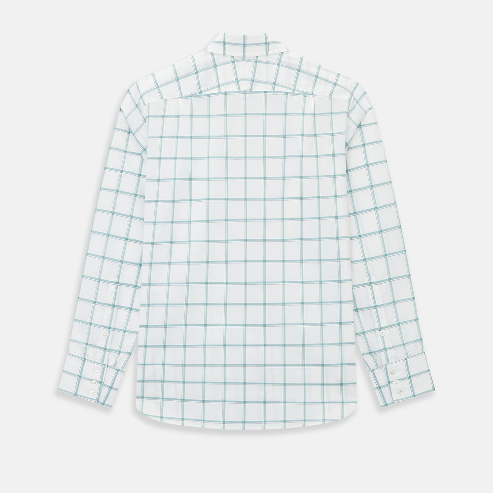 Large Checked Sage on White Tailored Fit Shirt in Cotton