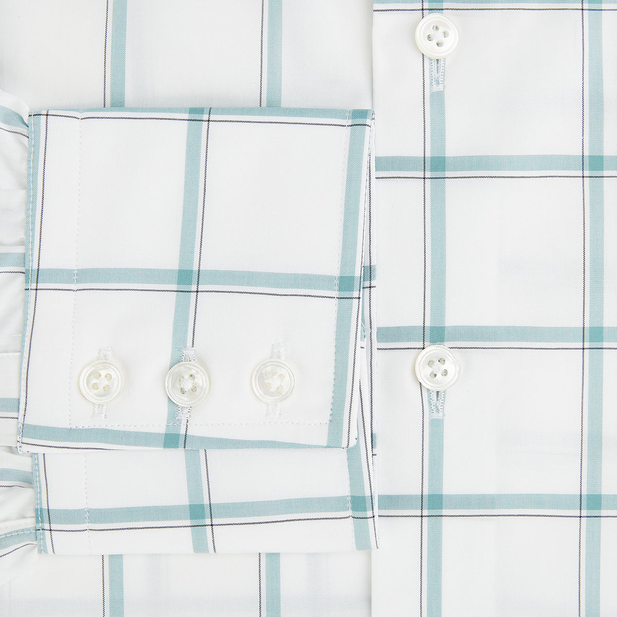 View 4 of product Large Checked Sage on White Tailored Fit Shirt in Cotton