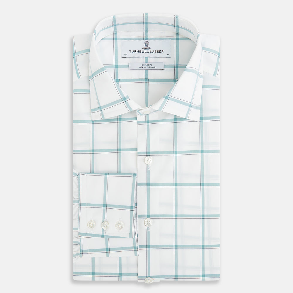 Large Checked Sage on White Tailored Fit Shirt in Cotton