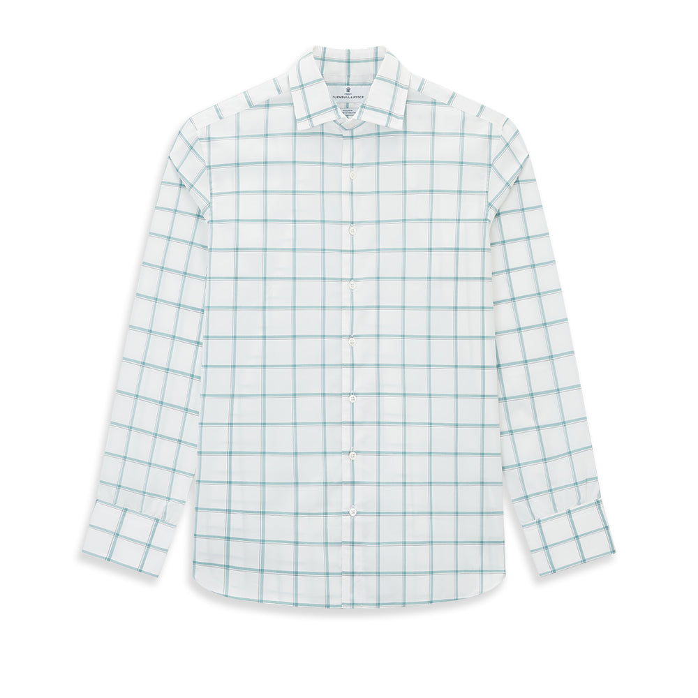 Large Checked Sage on White Tailored Fit Shirt in Cotton