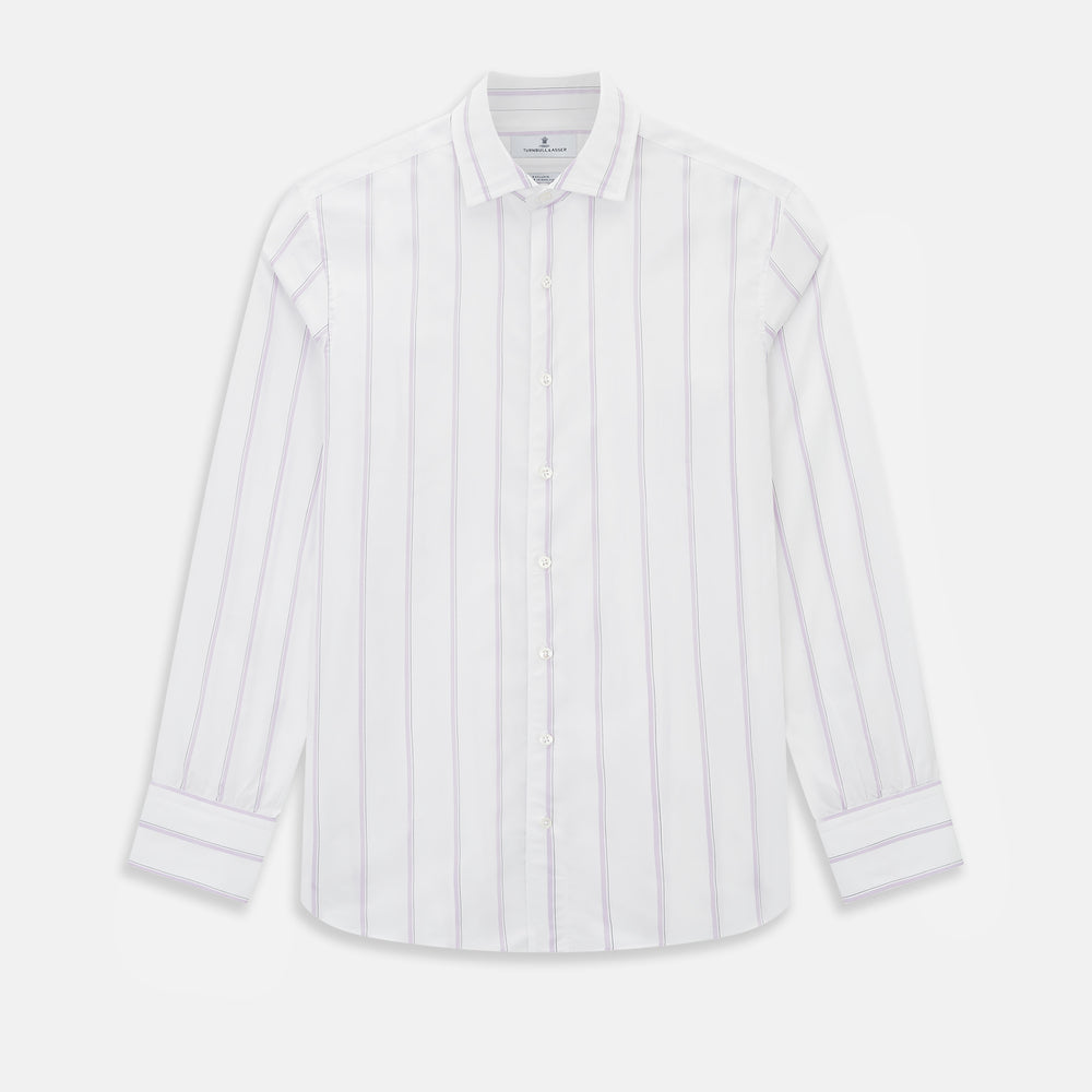 Track Striped Pink on White Tailored Fit Shirt in Cotton