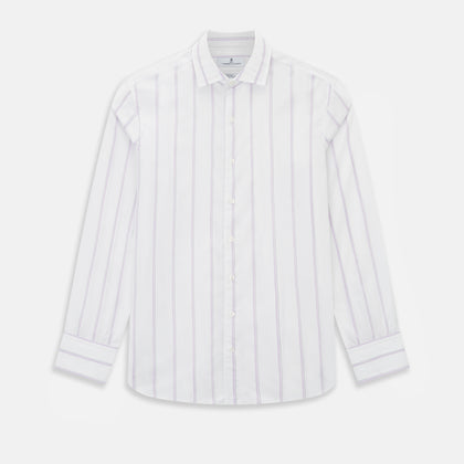 Track Striped Pink on White Tailored Fit Shirt in Cotton