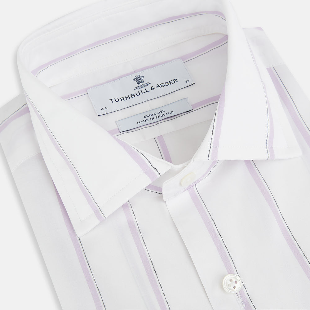 Track Striped Sage on White Tailored Fit Shirt in Cotton
