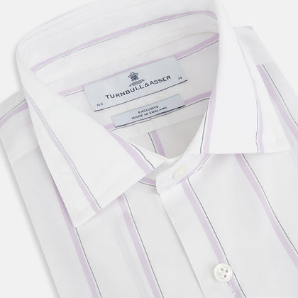 Track Striped Sage on White Tailored Fit Shirt in Cotton Image 1