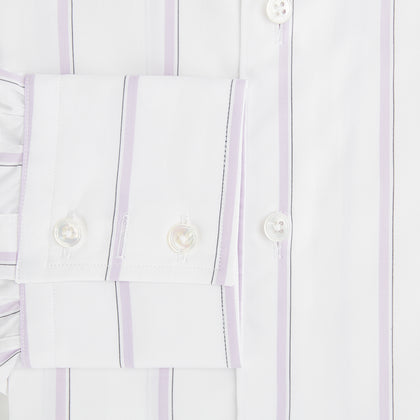Track Striped Sage on White Tailored Fit Shirt in Cotton Image 3