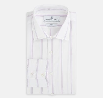 Track Striped Pink on White Tailored Fit Shirt in Cotton Image 4