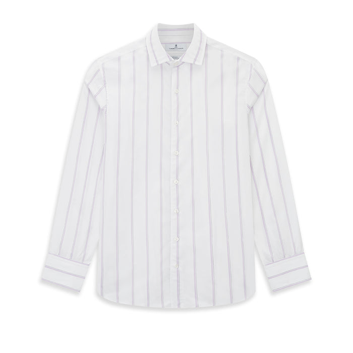 Track Striped Pink on White Tailored Fit Shirt in Cotton Image 6