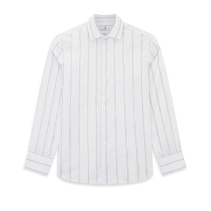 Track Striped Sage on White Tailored Fit Shirt in Cotton Image 6