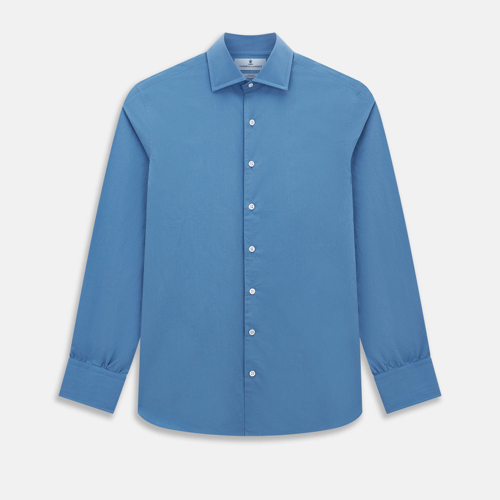Pinstriped Colony Blue Tailored Fit Shirt in Cotton