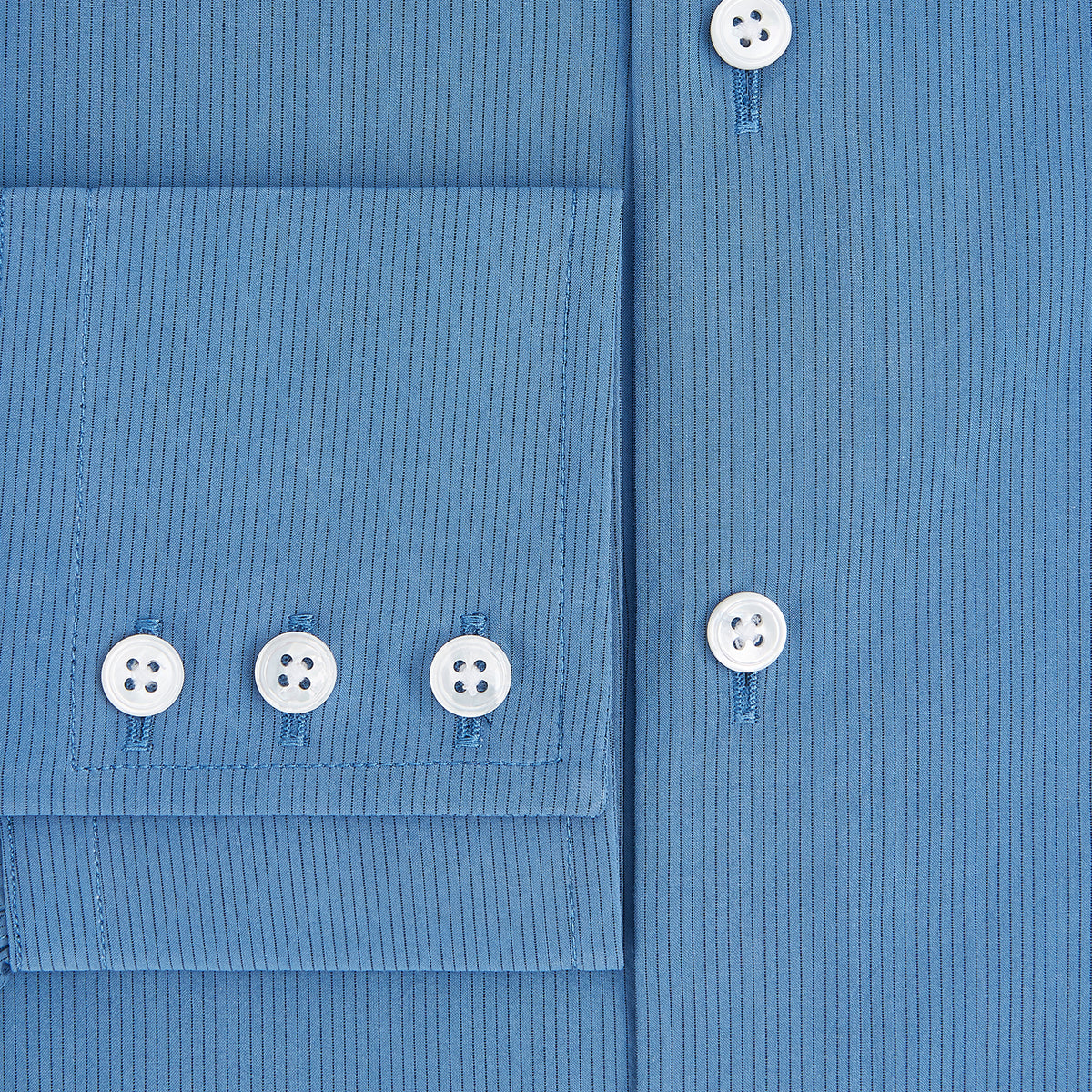 View 4 of product Pinstriped Colony Blue Tailored Fit Shirt in Cotton