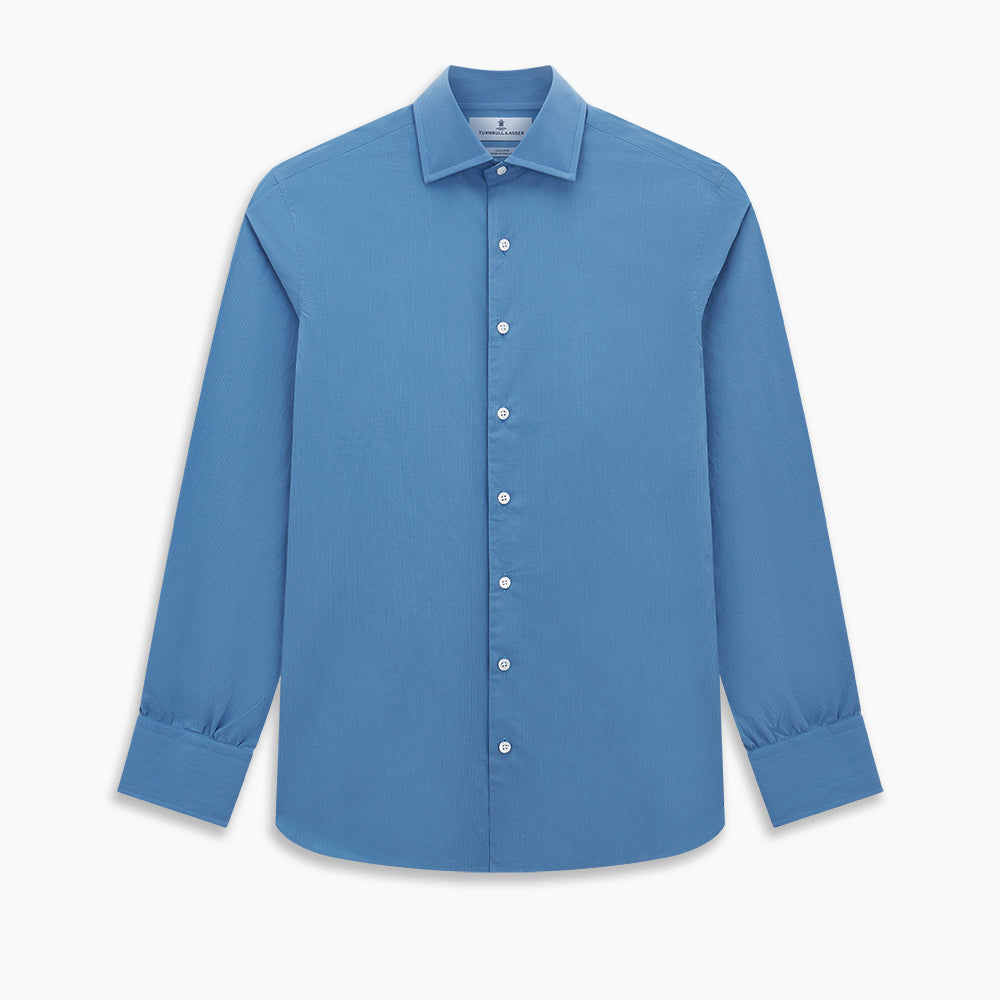 Pinstriped Colony Blue Tailored Fit Shirt in Cotton