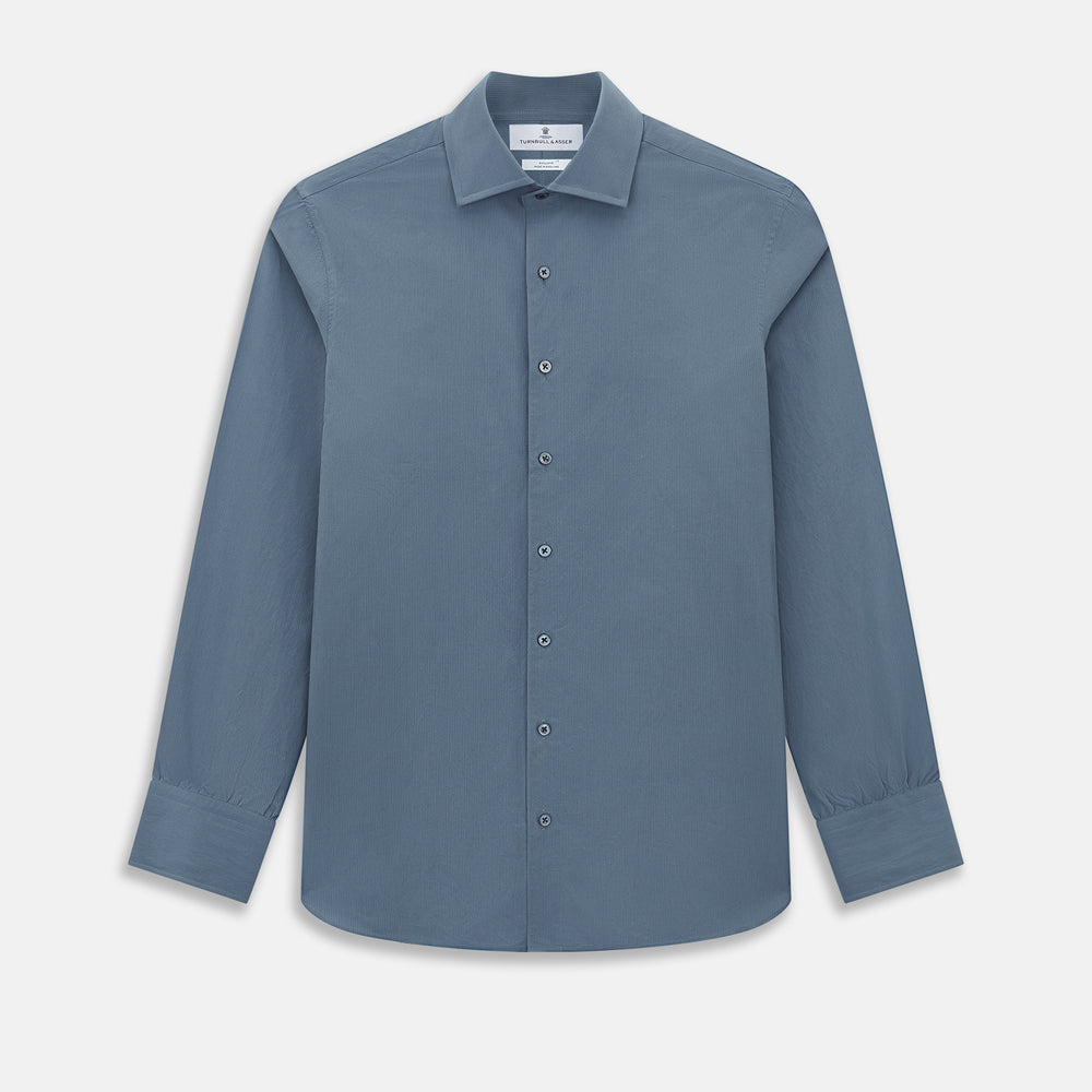 Pinstriped Steel Grey Tailored Fit Shirt in Cotton