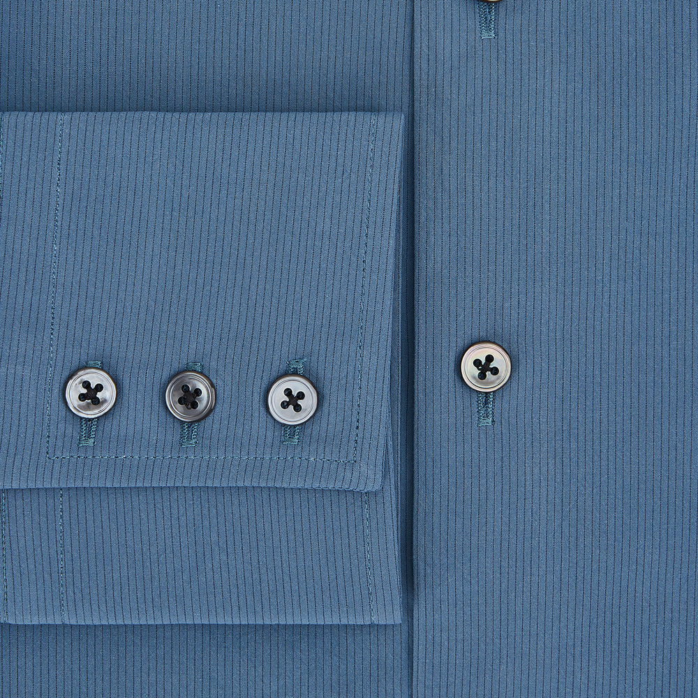 Pinstriped Steel Grey Tailored Fit Shirt in Cotton