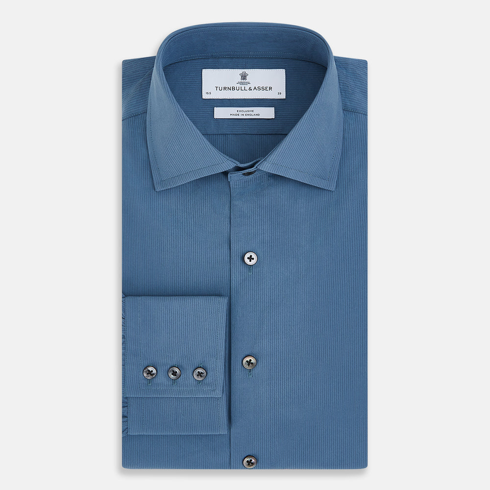 Pinstriped Steel Grey Tailored Fit Shirt in Cotton