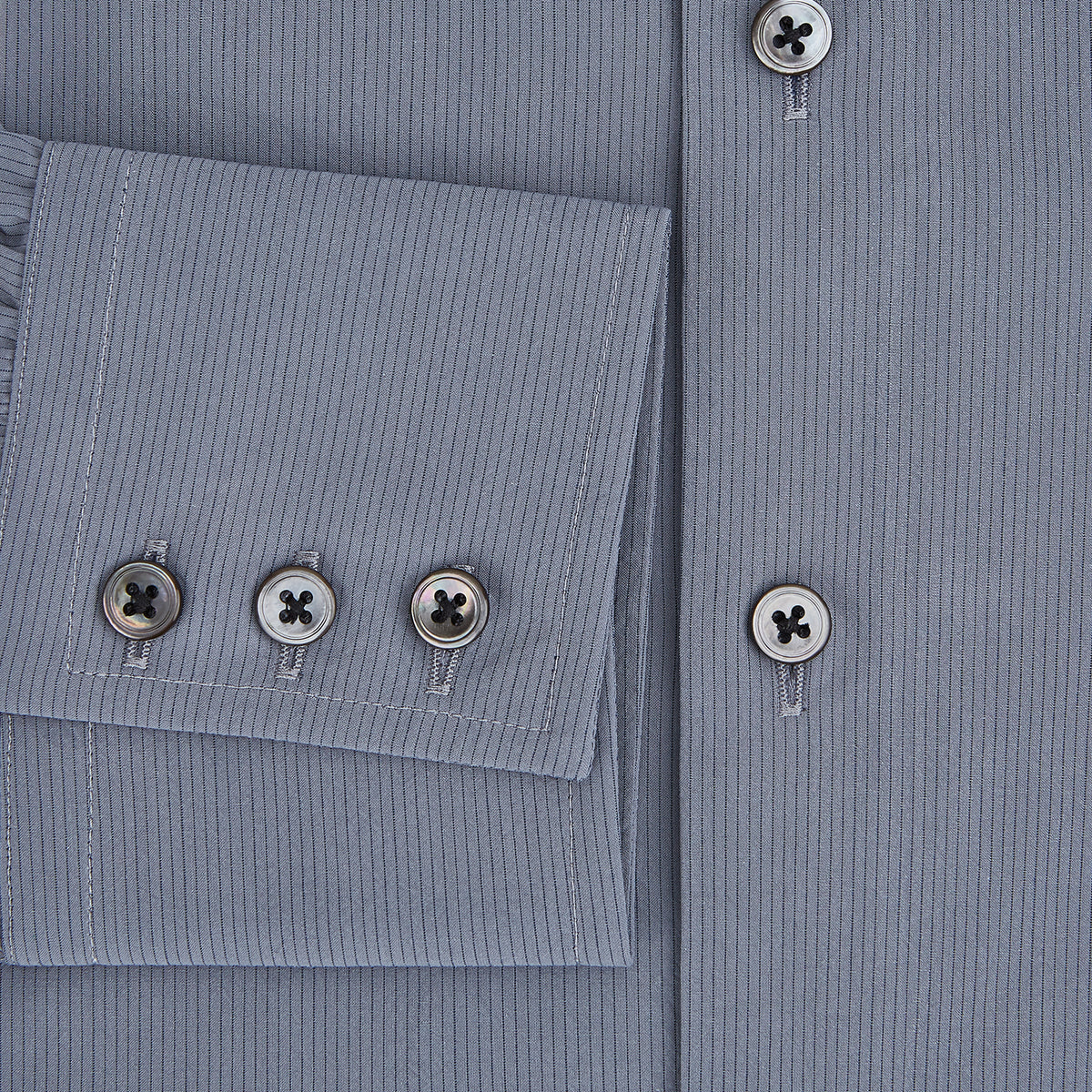 View 4 of product Pinstriped Grey Tailored Fit Shirt in Cotton
