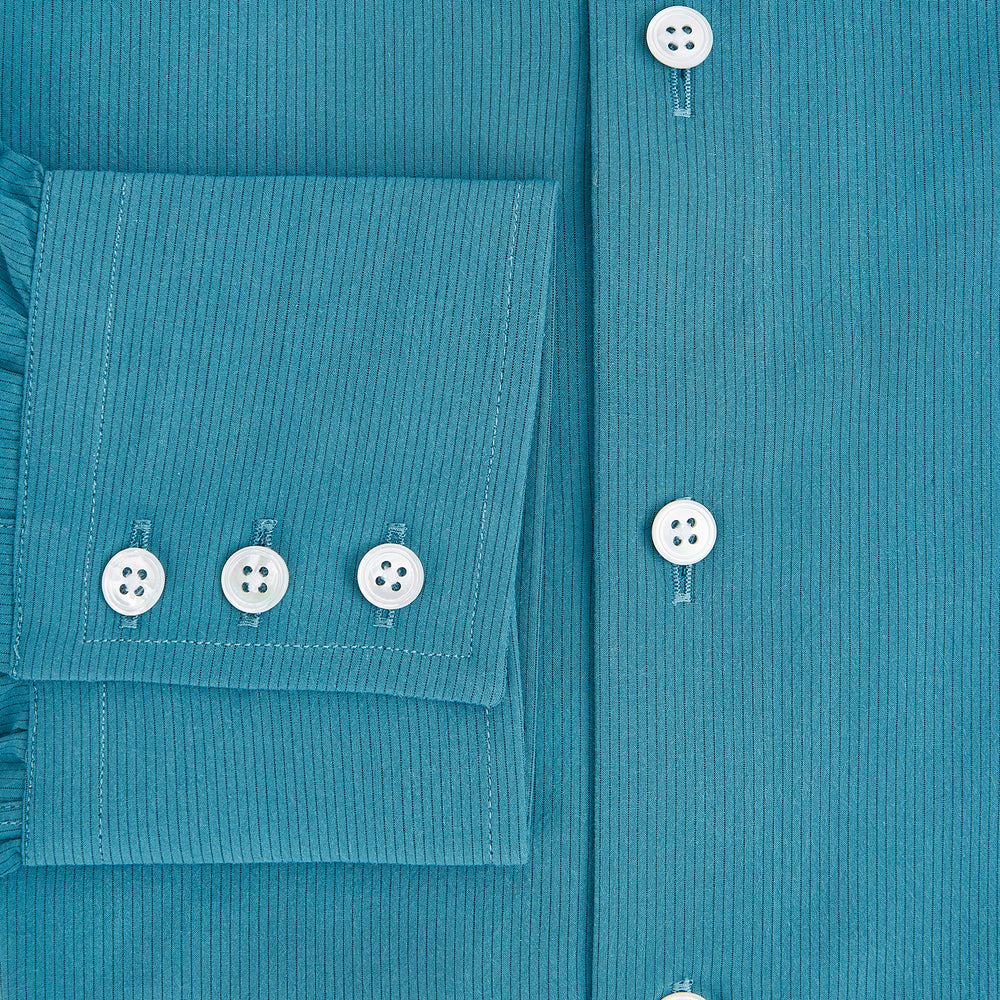Pinstriped Turquoise Tailored Fit Shirt in Cotton