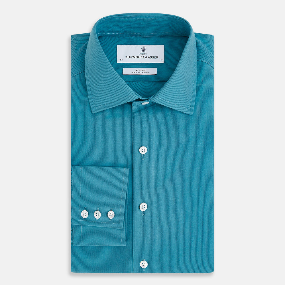 Pinstriped Turquoise Tailored Fit Shirt in Cotton