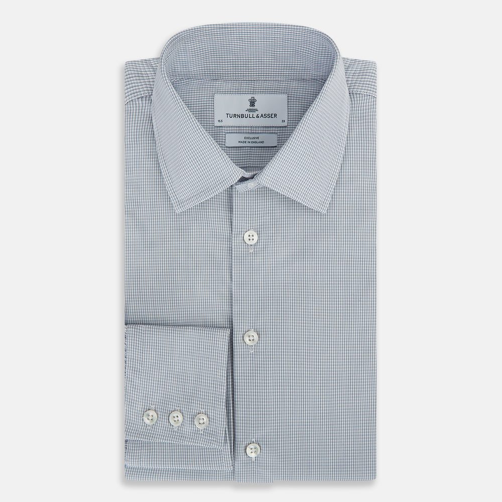 Steel Grey Micro-Tattersall Check Belgravia Shirt 18.5