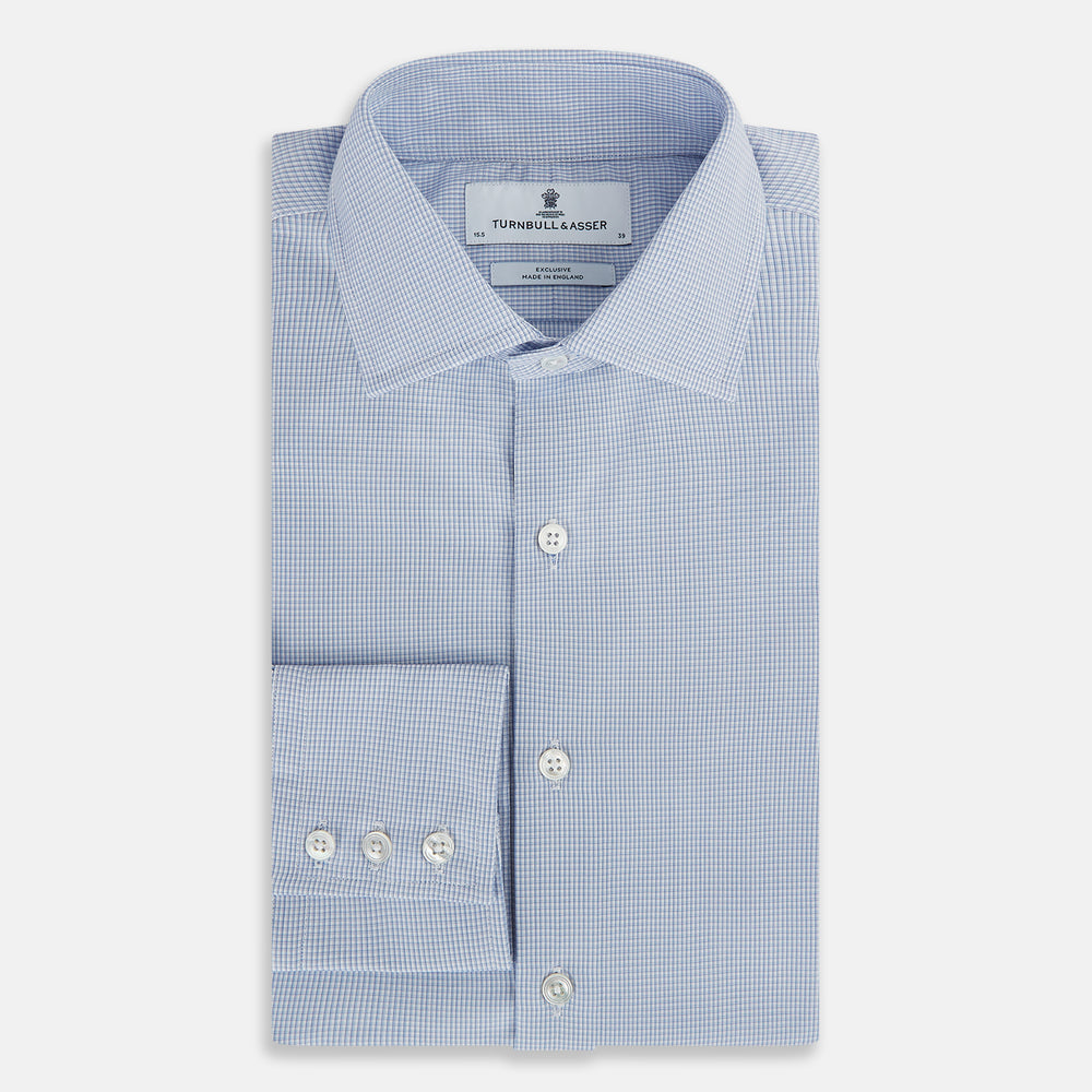 Sky Blue Micro-Tattersall Check Belgravia Shirt 19