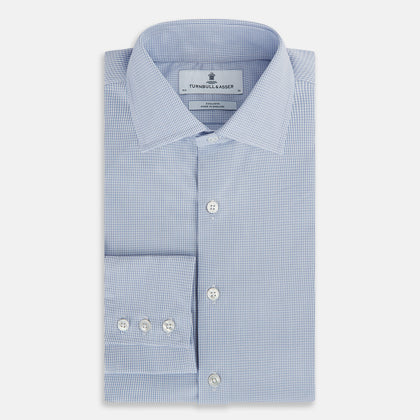 Sky Blue Micro-Tattersall Check Belgravia Shirt Image 4