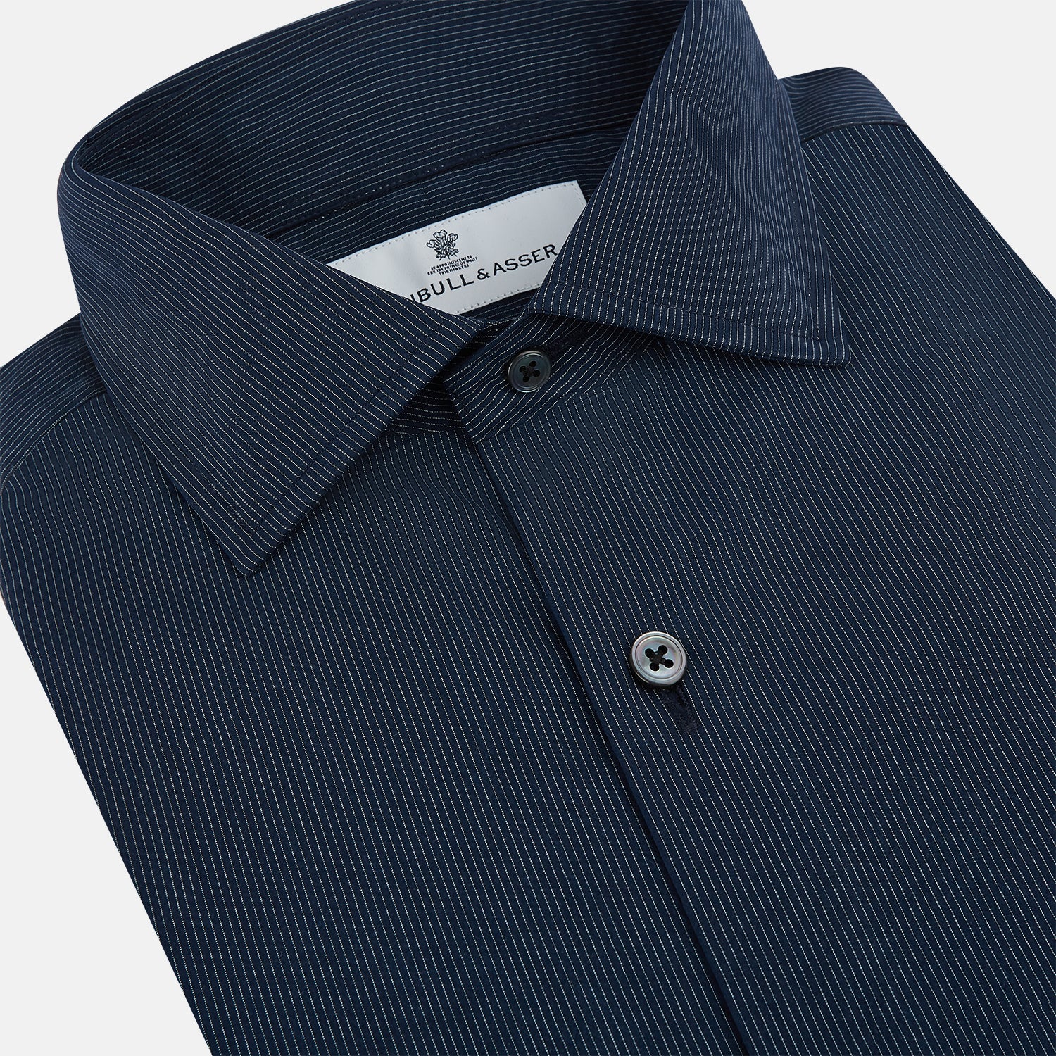 View 2 of product Tailored Fit Navy Pinstripe Belgravia Shirt 19