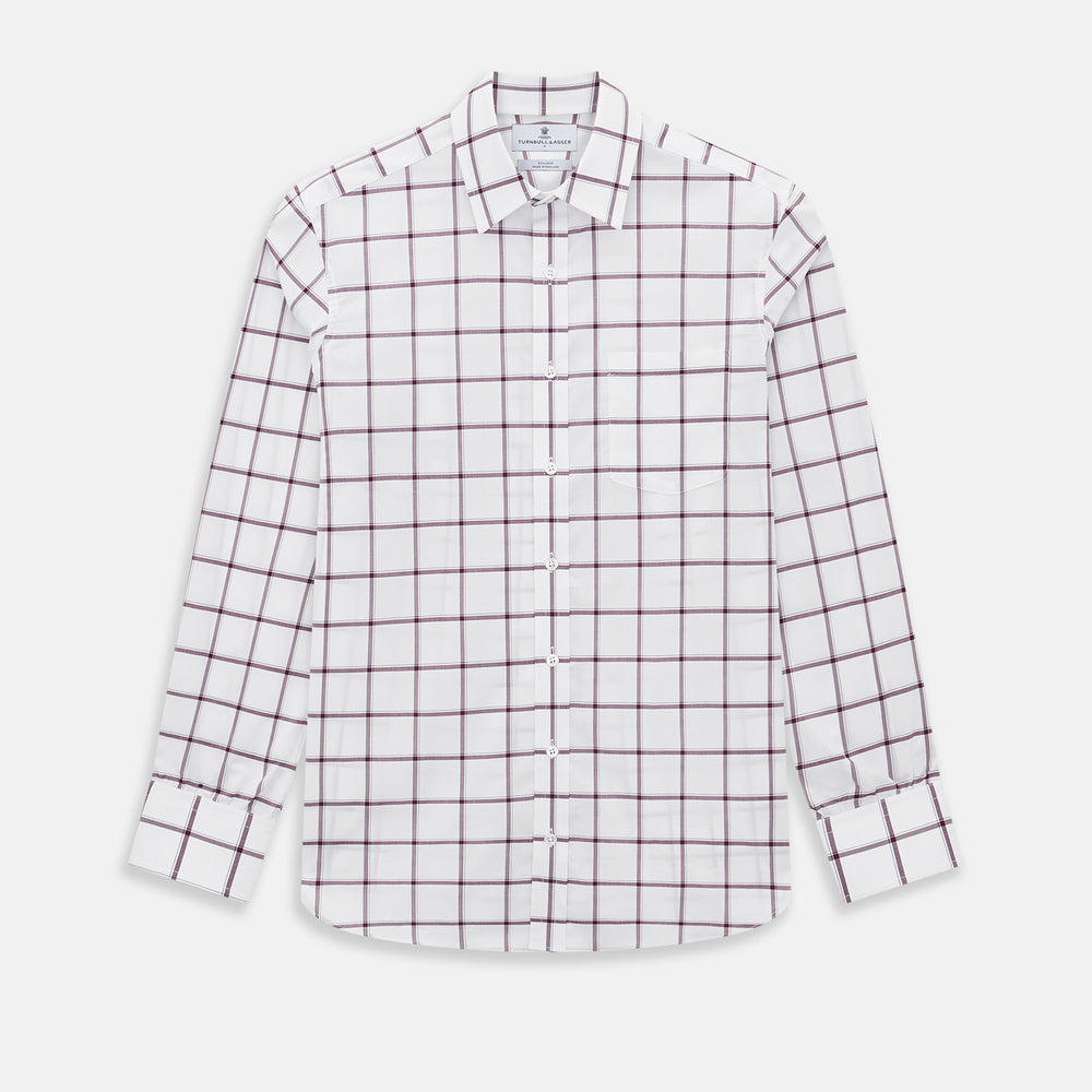 Large Checked Burgundy on White Weekend Fit Shirt in Cotton