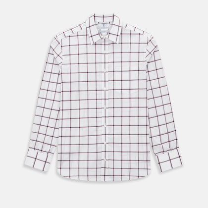 Large Checked Burgundy on White Weekend Fit Shirt in Cotton