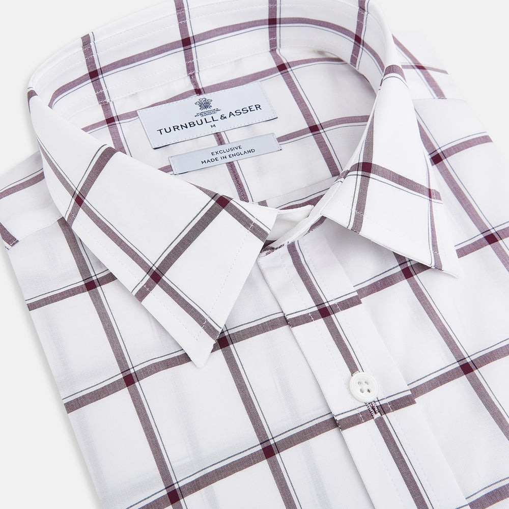Large Checked Burgundy on White Weekend Fit Shirt in Cotton