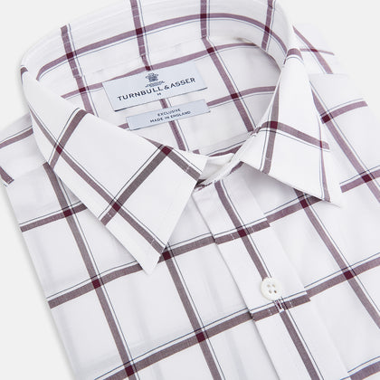 Large Checked Burgundy on White Weekend Fit Shirt in Cotton Image 1