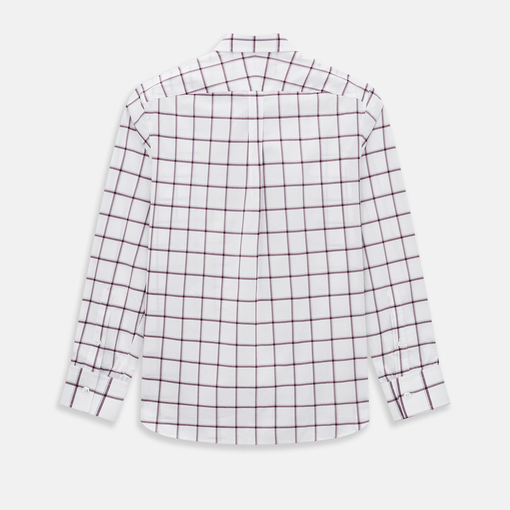 Large Checked Burgundy on White Weekend Fit Shirt in Cotton