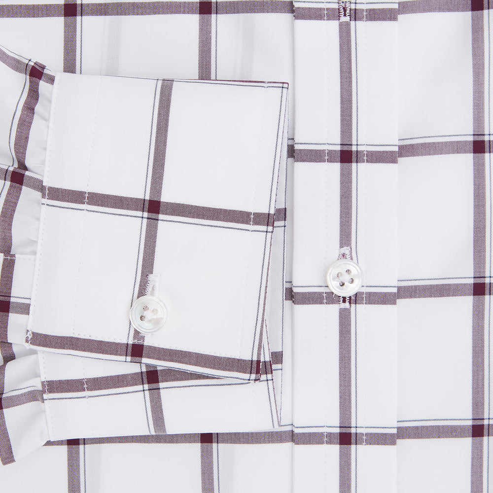Large Checked Burgundy on White Weekend Fit Shirt in Cotton
