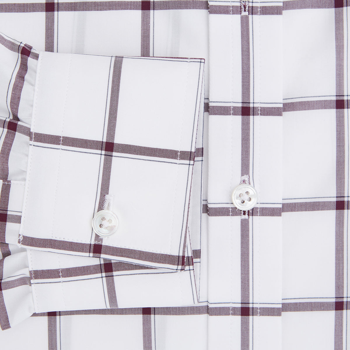 View 4 of product Large Checked Burgundy on White Weekend Fit Shirt in Cotton