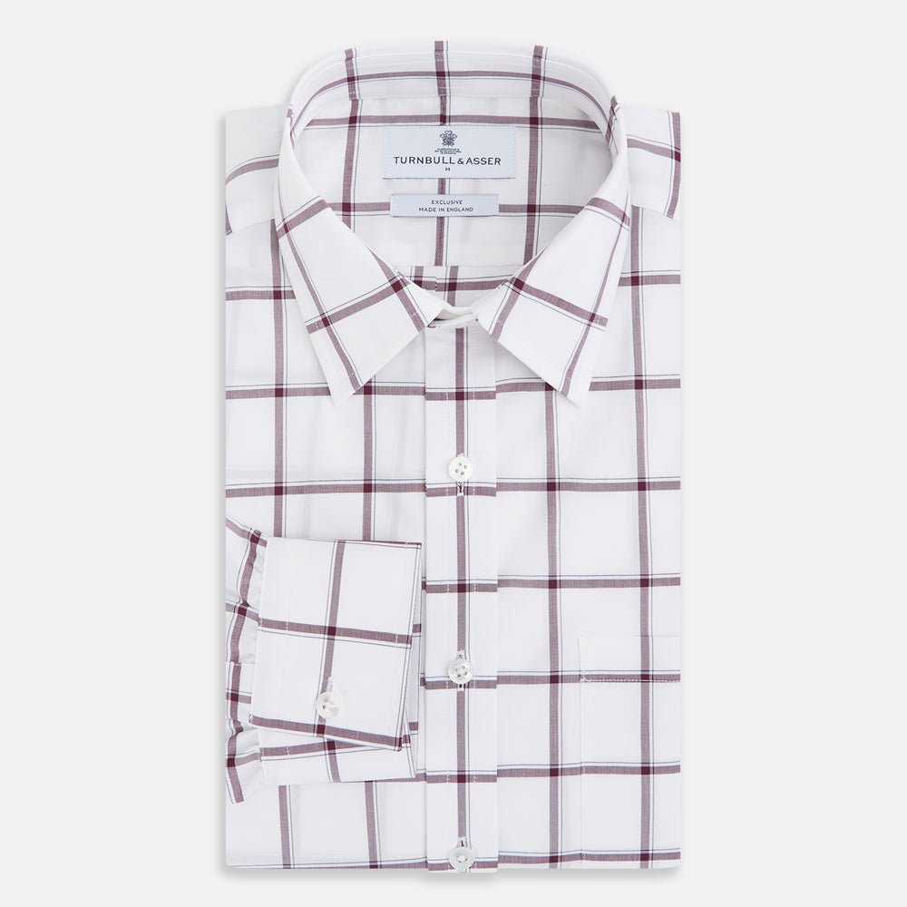 Large Checked Burgundy on White Weekend Fit Shirt in Cotton