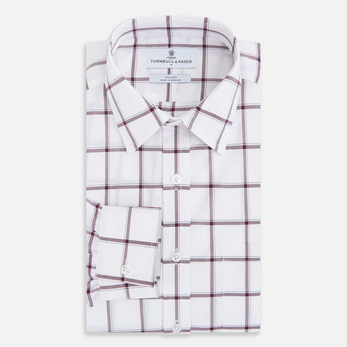 View 5 of product Large Checked Burgundy on White Weekend Fit Shirt in Cotton