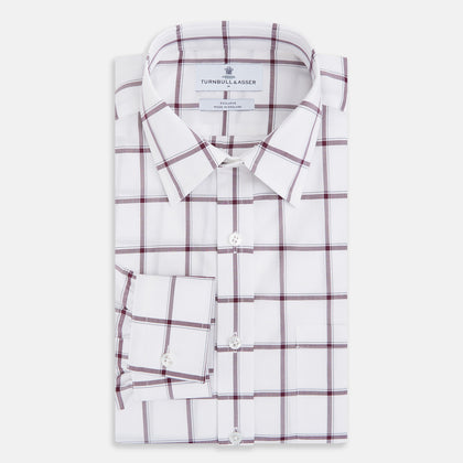 Large Checked Burgundy on White Weekend Fit Shirt in Cotton Image 4
