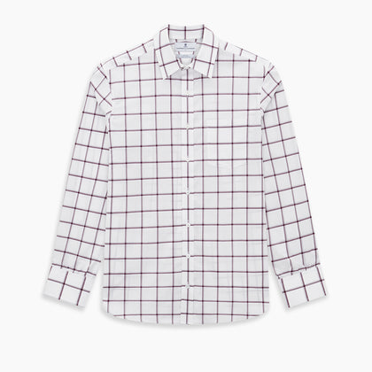Large Checked Burgundy on White Weekend Fit Shirt in Cotton Image 6